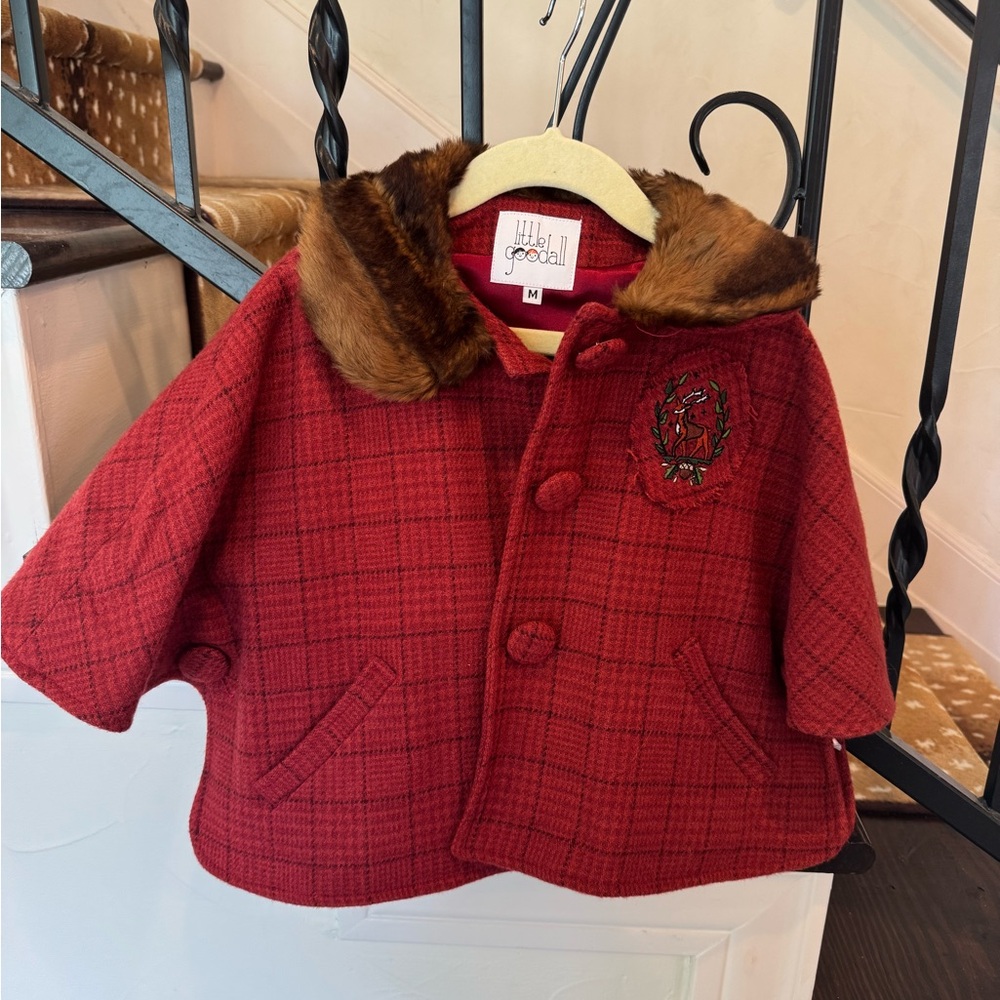Red and Brown Fur Trimmed Cape with Quilted Design